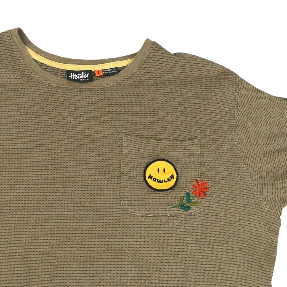Howler Brothers Men's Embroidered T-shirt Green Striped Floral Outdoor Casual